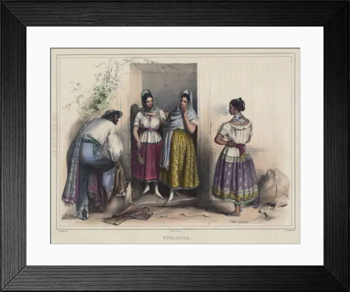 Framed Print : Poblanas. Print showing a man and three women Framed Print : Poblanas. Print showing a man and three women