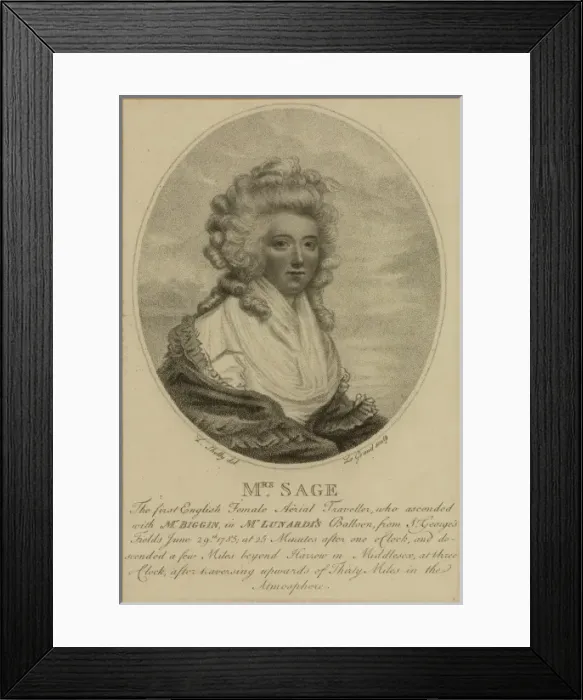 Framed Print : Mrs. Sage, the first English female aerial traveller, who as