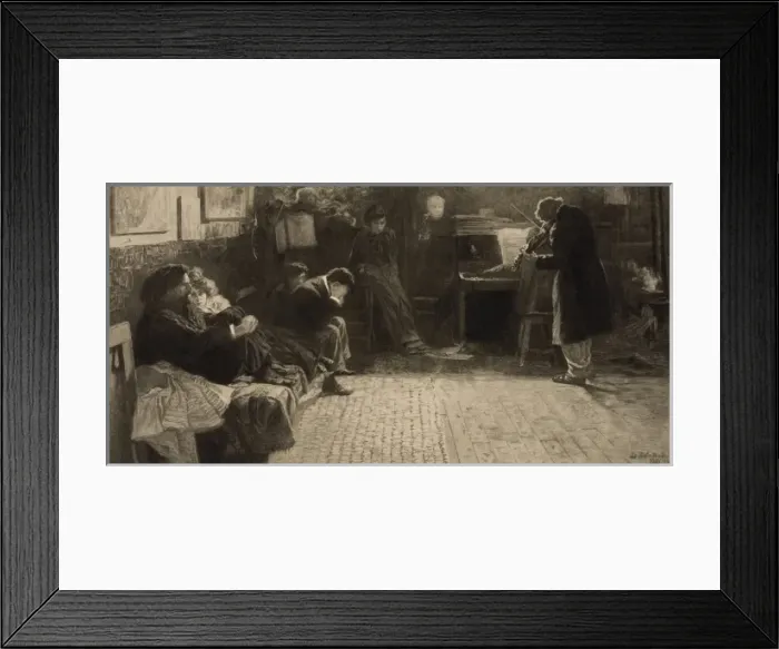 Framed Print : Beethoven. Print showing five people sitting on the left listening to a Framed Print : Beethoven. Print showing five people sitting on the left listening to a
