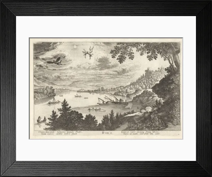 Framed Print : Dies. Print portrays the mythological story of Icarus showing him falling Framed Print : Dies. Print portrays the mythological story of Icarus showing him falling