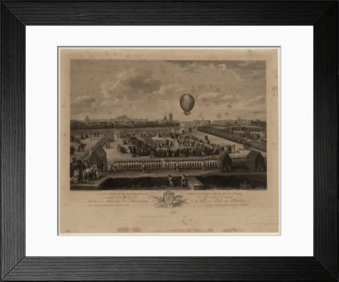 Framed Print : La quatorzieme experience aerostatique de M. Blanchard accom Framed Print : La quatorzieme experience aerostatique de M. Blanchard accom