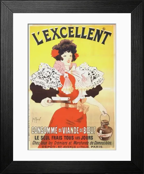 Framed Print : L excellent, consomme de viande de boeuf