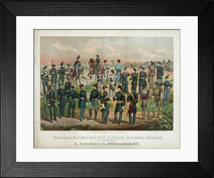 Framed Print : Uniforms of the Army, Navy and N. Y. State National Guards Framed Print : Uniforms of the Army, Navy and N. Y. State National Guards