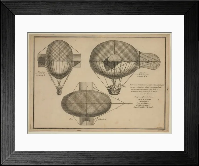Framed Print : Elevations and plan of balloon Framed Print : Elevations and plan of balloon