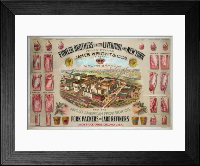 Framed Print : Fowler Brothers Limited Liverpool and New York. Pork packers Framed Print : Fowler Brothers Limited Liverpool and New York. Pork packers