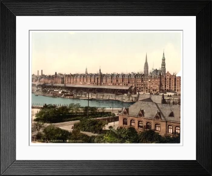 Framed Print : Warehouses at docks, Hamburg, Germany Framed Print : Warehouses at docks, Hamburg, Germany