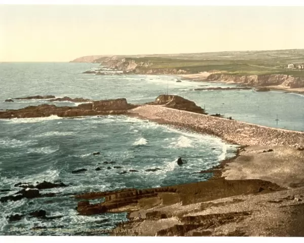 Bude, entrance to harbor and breakwater, Cornwall, England