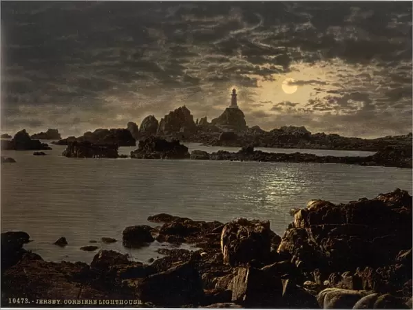 Jersey, Corbiere Lighthouse by moonlight, Channel Islands, E
