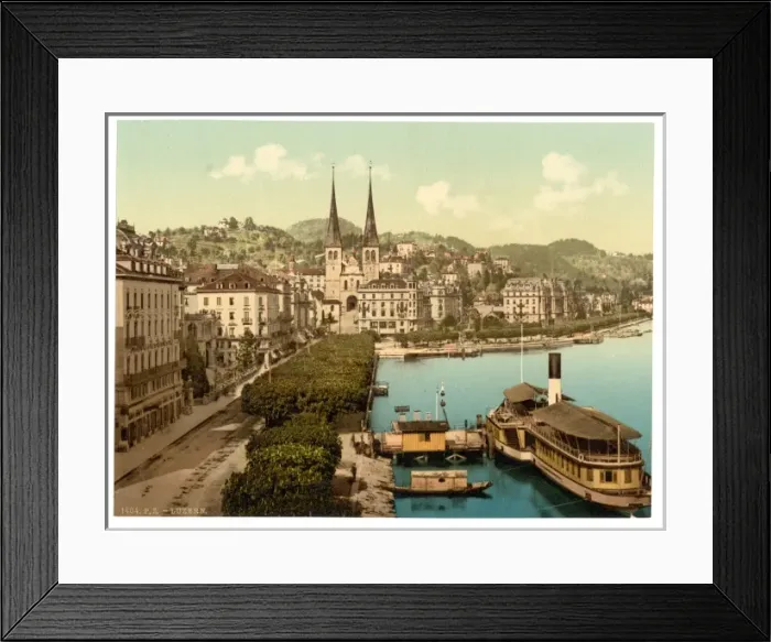 Framed Print : The quay, Hotels Schweizerhof and National and Cathedral fro Framed Print : The quay, Hotels Schweizerhof and National and Cathedral fro