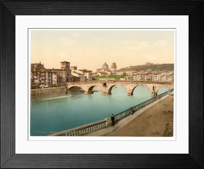 Framed Print : Stone bridge and San Giorgia (i. e. Giorgio), Verona, Italy
