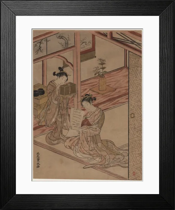 Framed Print : Courtesan and Kamuro in a parlour Framed Print : Courtesan and Kamuro in a parlour