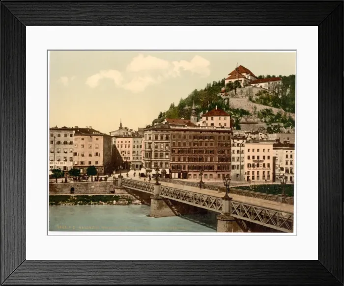 Framed Print : Town bridge, convent and Kapuzinerberg, Salzburg, Austro-Hun Framed Print : Town bridge, convent and Kapuzinerberg, Salzburg, Austro-Hun