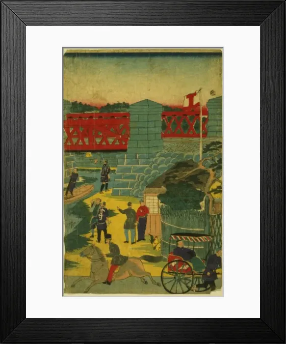 Framed Print : Village scene in Japan showing people engaged in various act Framed Print : Village scene in Japan showing people engaged in various act
