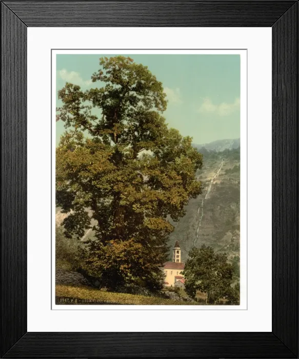 Framed Print : Giornico, church and waterfall, St. Gotthard Railway, Switze Framed Print : Giornico, church and waterfall, St. Gotthard Railway, Switze