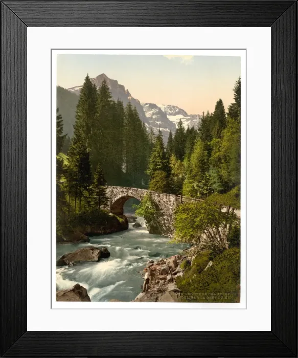 Framed Print : Champery, Moulins Bridge and Dent du Midi on the Road to Cha Framed Print : Champery, Moulins Bridge and Dent du Midi on the Road to Cha