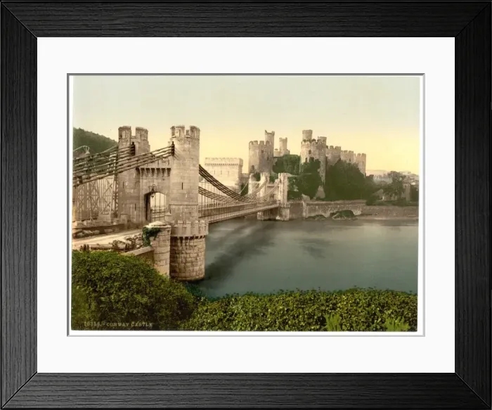 Framed Print : Castle and suspension bridge, Conway (i. e. Conwy), Wales Framed Print : Castle and suspension bridge, Conway (i. e. Conwy), Wales