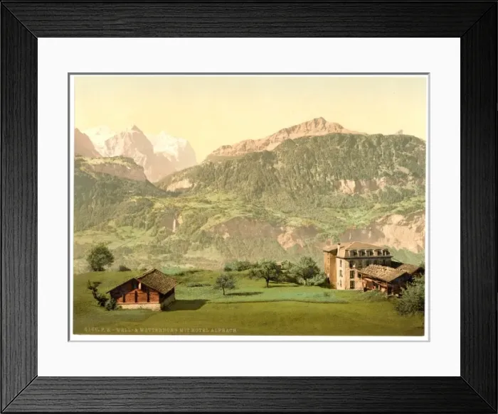 Framed Print : Well and Wetterhorn, with Hotel Alpbach, Bernese Oberland, S Framed Print : Well and Wetterhorn, with Hotel Alpbach, Bernese Oberland, S