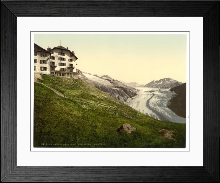 Framed Print : Aletsch, glacier and Belalp Hotel, Valais, Alps of, Switzerl Framed Print : Aletsch, glacier and Belalp Hotel, Valais, Alps of, Switzerl