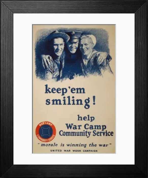 Framed Print : Keep em smiling! Help War Camp Community Service Morale is Framed Print : Keep em smiling! Help War Camp Community Service Morale is