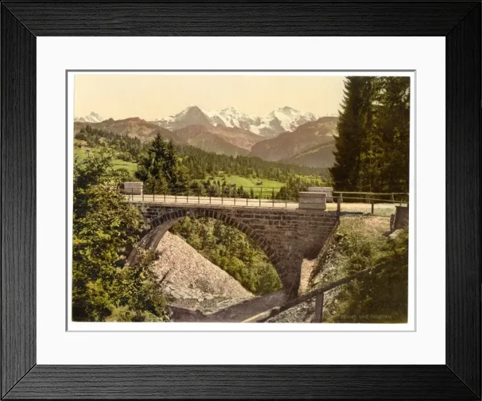 Framed Print : Bridge at Saint Beatenberg, with view of Mount Eiger, Monch Framed Print : Bridge at Saint Beatenberg, with view of Mount Eiger, Monch