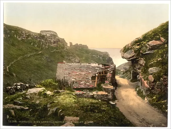 Tintagel, King Arthurs Castle from valley, I, Cornwall, Eng