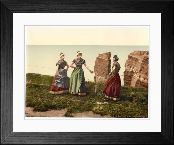 Framed Print : National costume, Helgoland girls, Helgoland, Germany Framed Print : National costume, Helgoland girls, Helgoland, Germany