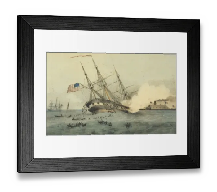 Framed Print : The sinking of the Cumberland by the iron clad Merrimac, off Framed Print : The sinking of the Cumberland by the iron clad Merrimac, off