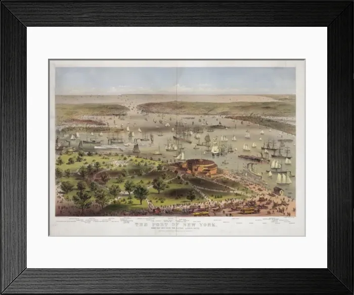 Framed Print : The Port of New York: birds eye view from the battery, looki Framed Print : The Port of New York: birds eye view from the battery, looki