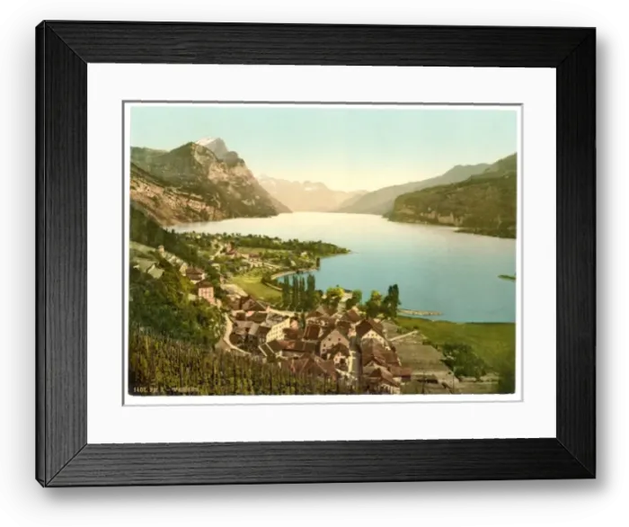 Framed Print : Wallenstadt Lake, Weesen, near Leistkamm and view on the mou Framed Print : Wallenstadt Lake, Weesen, near Leistkamm and view on the mou