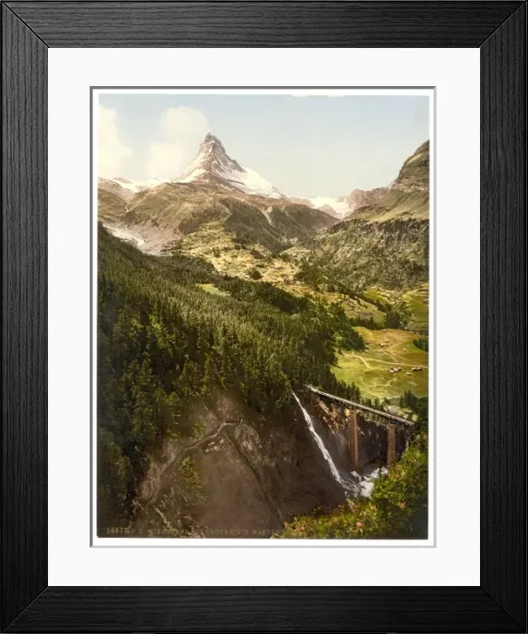 Framed Print : The Matterhorn and the Findelenbach Bridge, Valais, Alps of Framed Print : The Matterhorn and the Findelenbach Bridge, Valais, Alps of
