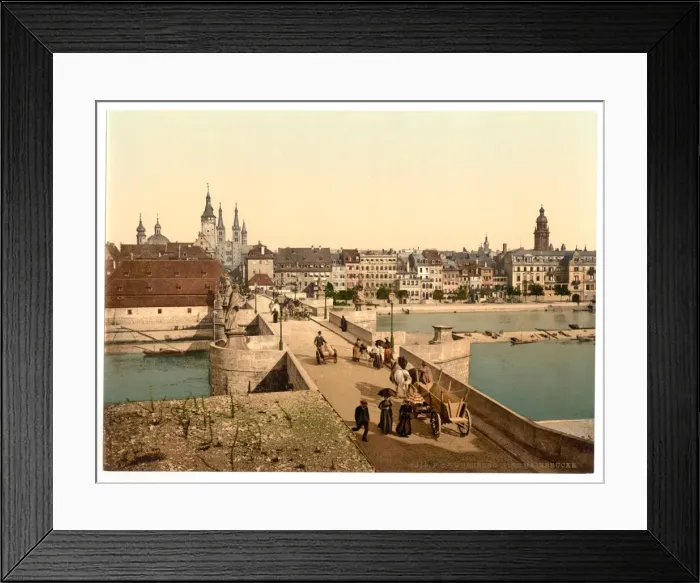 Framed Print : Old Rhine Bridge (i. e. Old Main Bridge) and town, Wurzburg