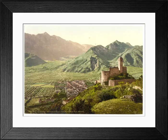 Framed Print : Borgo (i. e. Borgo Valsugana) with Telvano Castle and Cima D Framed Print : Borgo (i. e. Borgo Valsugana) with Telvano Castle and Cima D
