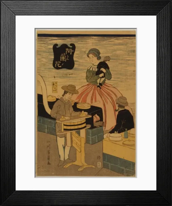 Framed Print : Dutch. Japanese print shows a Dutch domestic scene Framed Print : Dutch. Japanese print shows a Dutch domestic scene