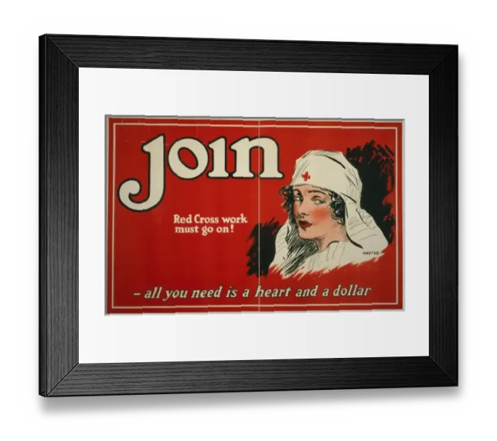 Framed Print : Join - Red Cross work must go on! All you need is a heart an Framed Print : Join - Red Cross work must go on! All you need is a heart an