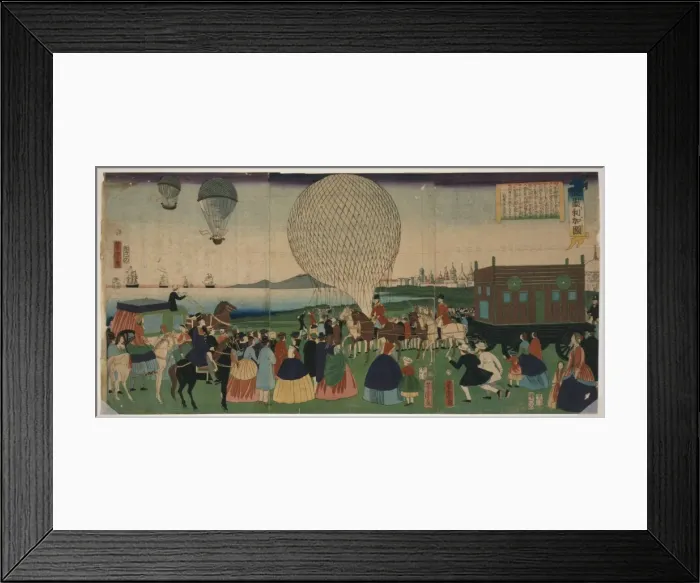 Framed Print : America. Japanese triptych print shows view in America of a crowd gathering Framed Print : America. Japanese triptych print shows view in America of a crowd gathering