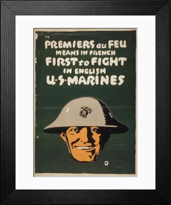 Framed Print : Premiers au feu means in French first to fight, in English U Framed Print : Premiers au feu means in French first to fight, in English U