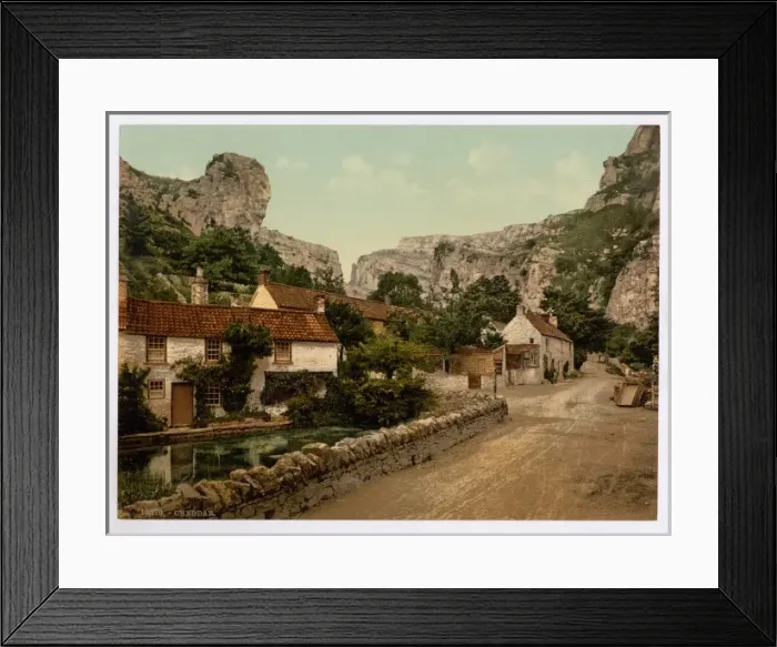 Framed Print : The village and Lion Rock, Cheddar, England Framed Print : The village and Lion Rock, Cheddar, England