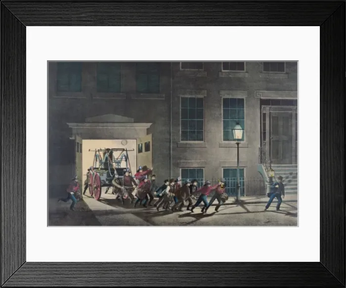 Framed Print : The life of a fireman: the night alarm--start her lively boy Framed Print : The life of a fireman: the night alarm--start her lively boy