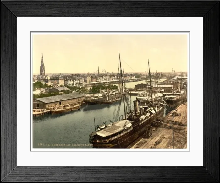 Framed Print : New Harbor from the Lighthouse, Bremerhafen, Hanover (i. e. H Framed Print : New Harbor from the Lighthouse, Bremerhafen, Hanover (i. e. H