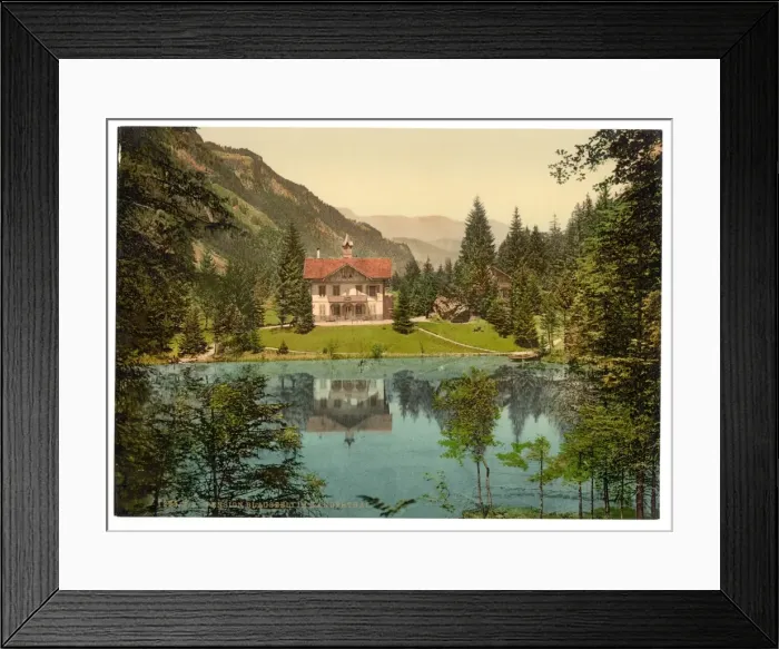 Framed Print : Kander Valley, Blausee, and pension, Bernese Oberland, Switz Framed Print : Kander Valley, Blausee, and pension, Bernese Oberland, Switz