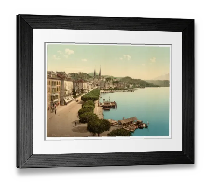 Framed Print : The quay, from the Swan Hotel, Lucerne, Switzerland Framed Print : The quay, from the Swan Hotel, Lucerne, Switzerland