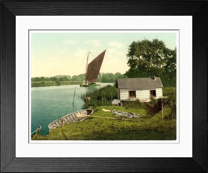 Framed Print : Eel fishers hut on the Bore, (i. e. Bure River) England Framed Print : Eel fishers hut on the Bore, (i. e. Bure River) England