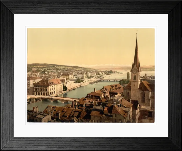 Framed Print : From Peter Church, with Farumunster and Alpenkette, Zurich Framed Print : From Peter Church, with Farumunster and Alpenkette, Zurich