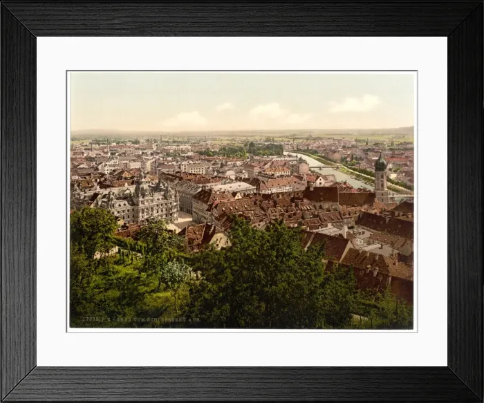 Framed Print : Graz, view from the Schlossberg, Styria, Austro-Hungary Framed Print : Graz, view from the Schlossberg, Styria, Austro-Hungary