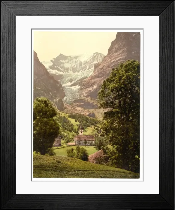Framed Print : Grindelwald, church and Eiger Mountain, Bernese Oberland, Sw Framed Print : Grindelwald, church and Eiger Mountain, Bernese Oberland, Sw