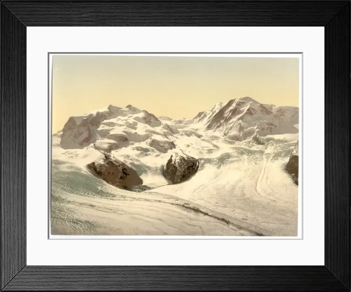 Framed Print : Monte Rosa, Lyskamm, with Gorner Glacier, Valais, Alps of, S Framed Print : Monte Rosa, Lyskamm, with Gorner Glacier, Valais, Alps of, S