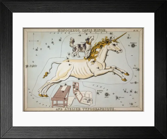 Framed Print : Monoceros, Canis Minor, and Atelier Typographique Framed Print : Monoceros, Canis Minor, and Atelier Typographique