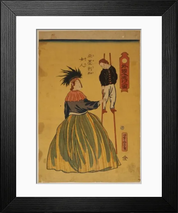Framed Print : Amusements of foreigners - American woman Framed Print : Amusements of foreigners - American woman