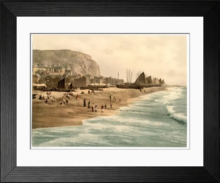 Framed Print : East Cliff, with beach and fish market, Hastings, England Framed Print : East Cliff, with beach and fish market, Hastings, England