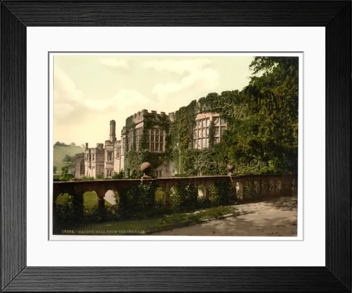 Framed Print : Haddon Hall, from terrace steps, Derbyshire, England Framed Print : Haddon Hall, from terrace steps, Derbyshire, England